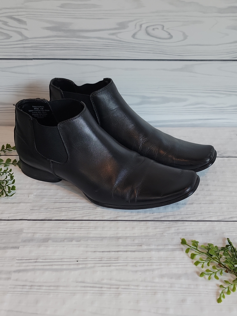 Kenneth Cole Leather Chelsea Ankle Boots- Black "Keeping Note" Mens Size 11